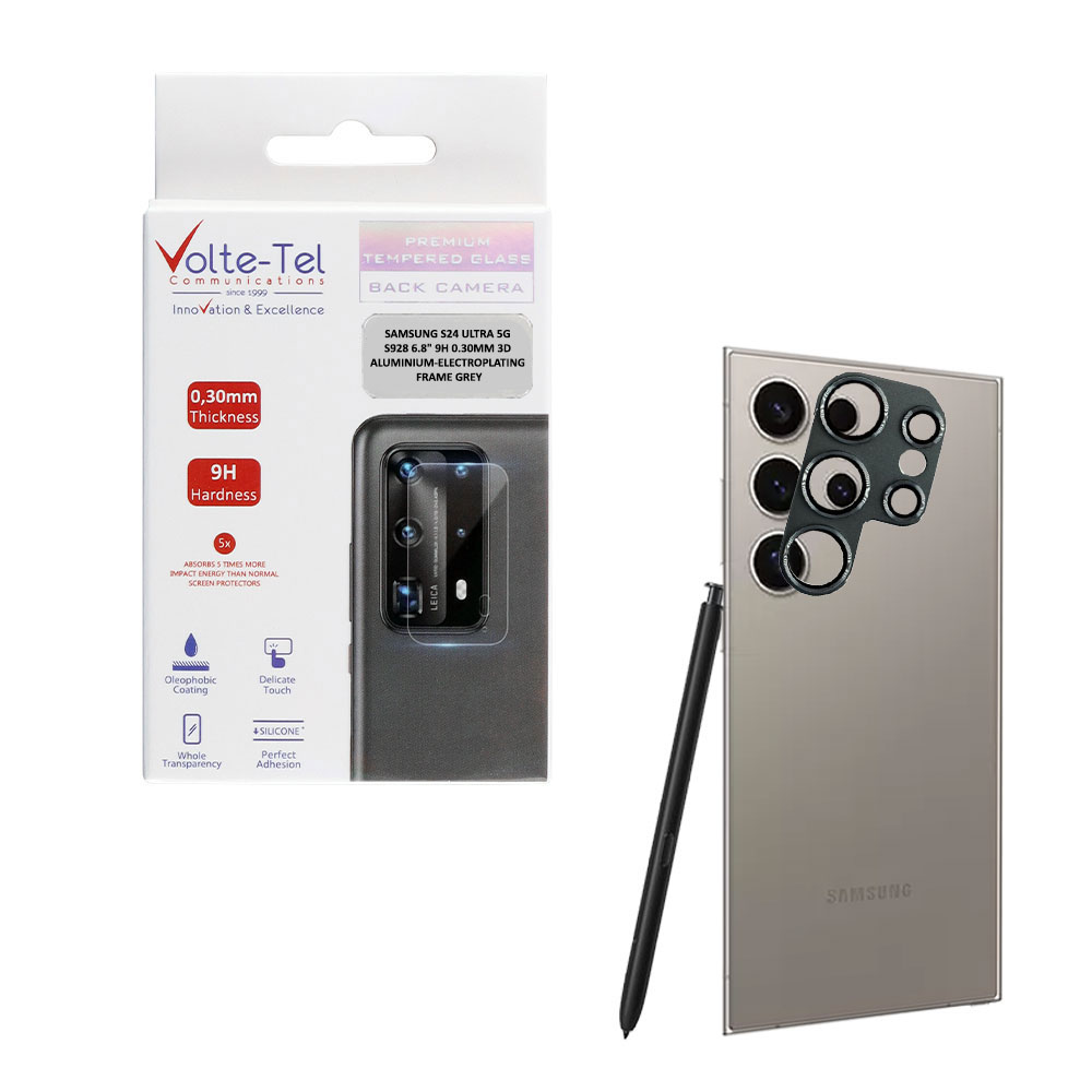 VOLTE-TEL CAMERA GLASS COVER SAMSUNG S24 ULTRA 5G S928 6.8" 9H 0.30MM 3D ALUMINIUM-ELECTROPLATING FRAME GREY