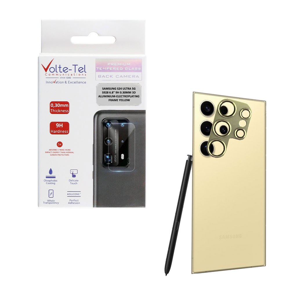 VOLTE-TEL CAMERA GLASS COVER SAMSUNG S24 ULTRA 5G S928 6.8" 9H 0.30MM 3D ALUMINIUM-ELECTROPLATING FRAME YELLOW