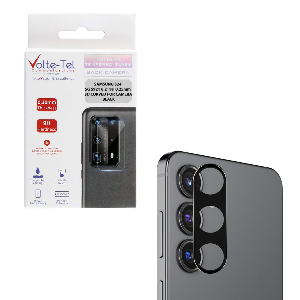 VOLTE-TEL TEMPERED GLASS SAMSUNG S24 5G S921 6.2" 9H 0.25mm 3D CURVED FOR CAMERA BLACK