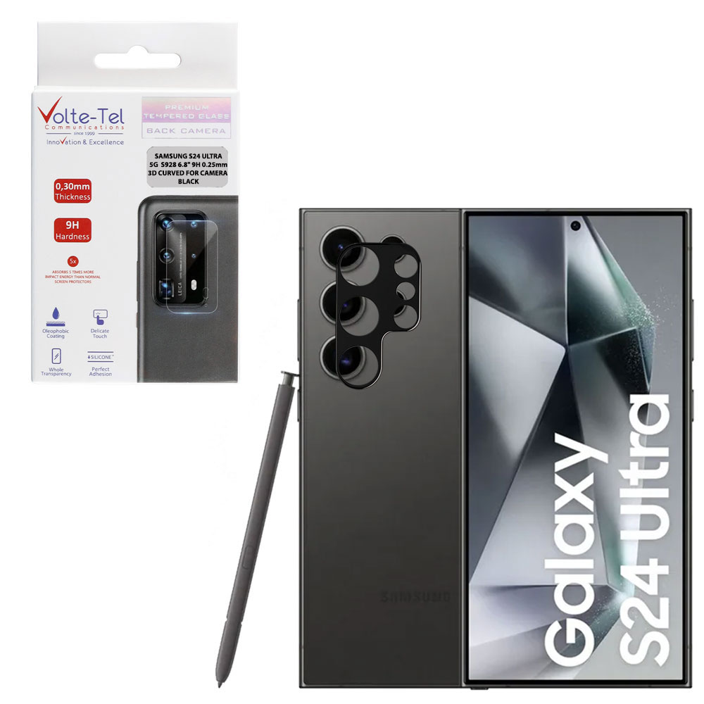 VOLTE-TEL TEMPERED GLASS SAMSUNG S24 ULTRA 5G S928 6.8" 9H 0.25mm 3D CURVED FOR CAMERA BLACK