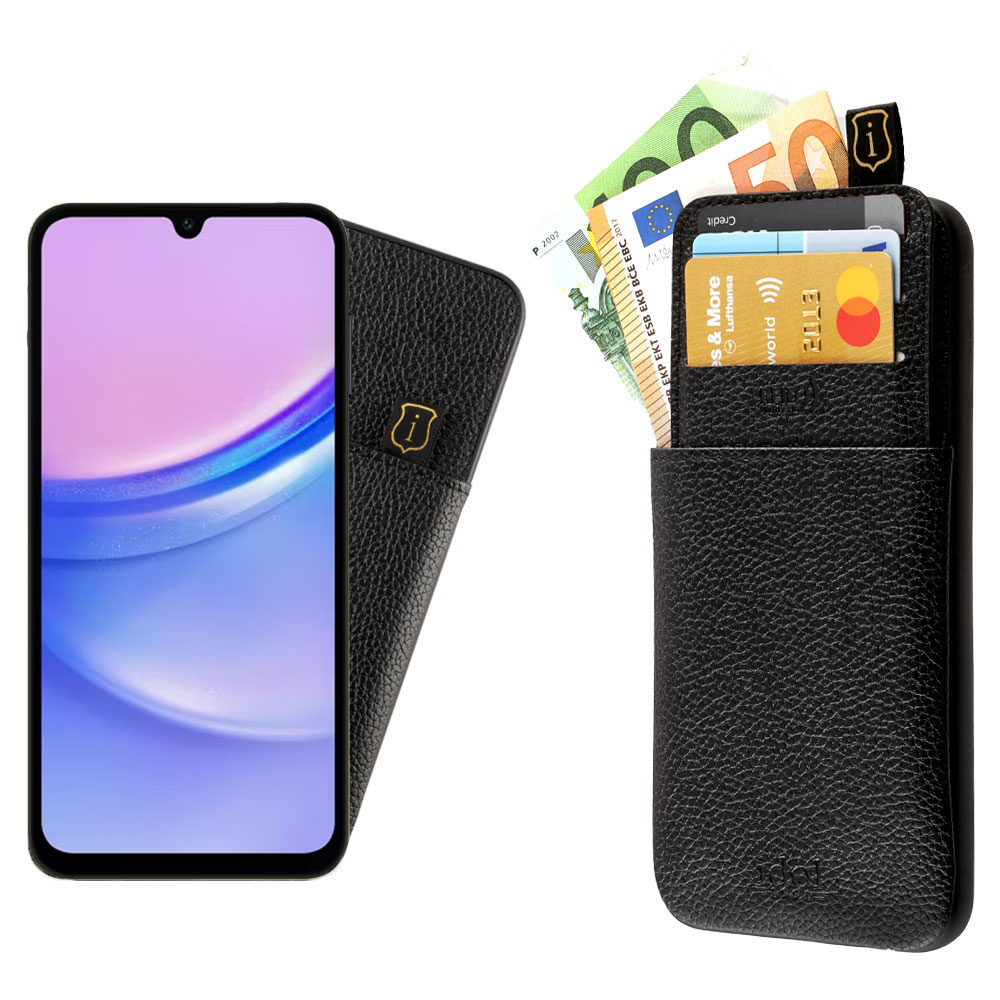 IDOL 1991 ΘΗΚΗ SAMSUNG A15 4G A155/A15 5G A156 6.4" ANTI-RFID LEATHER SMART WALLET CAMERA GUARD BLACK