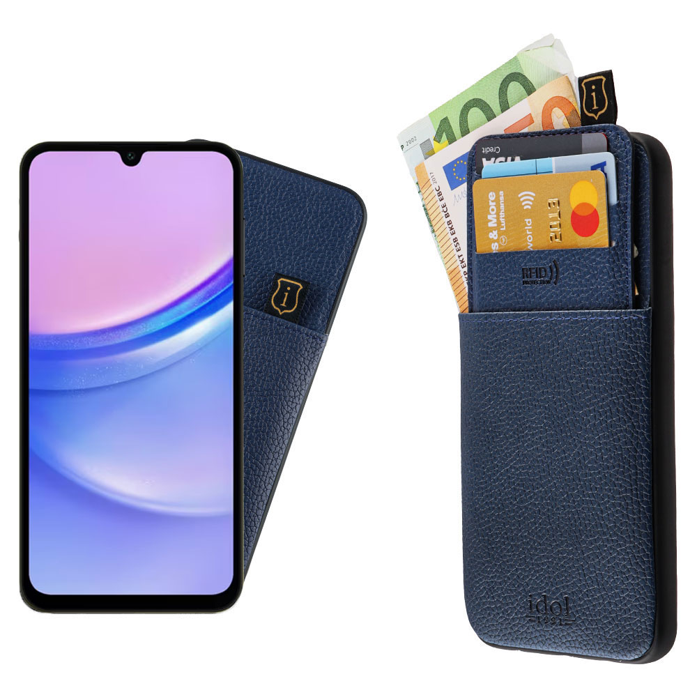IDOL 1991 ΘΗΚΗ SAMSUNG A15 4G A155/A15 5G A156 6.4" ANTI-RFID LEATHER SMART WALLET CAMERA GUARD BLUE