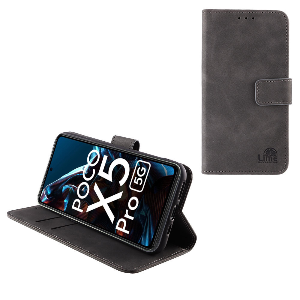 LIME ΘΗΚΗ XIAOMI POCO X5 PRO 5G 6.67" ESSENTIAL MAGNET BOOK STAND CLIP GREY