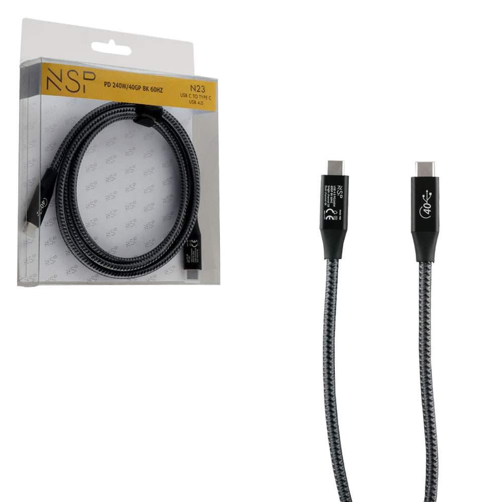 NSP N23 USB-C TYPE C TO TYPE C USB 4.0 PD 240W/40GP/8K 60HZ/ 5K DUAL CHANNEL 4K 1.5m BLACK