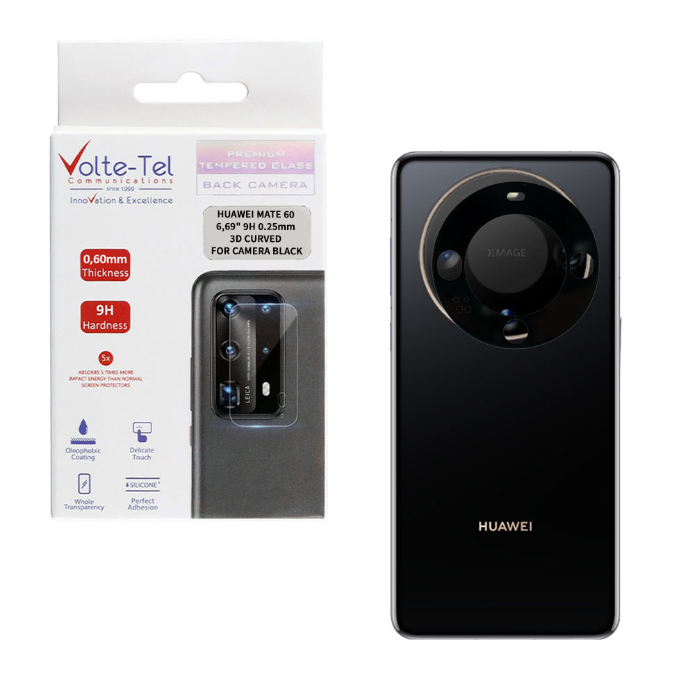 VOLTE-TEL TEMPERED GLASS HUAWEI MATE 60 6,69" 9H 0.25mm 3D CURVED FOR CAMERA BLACK