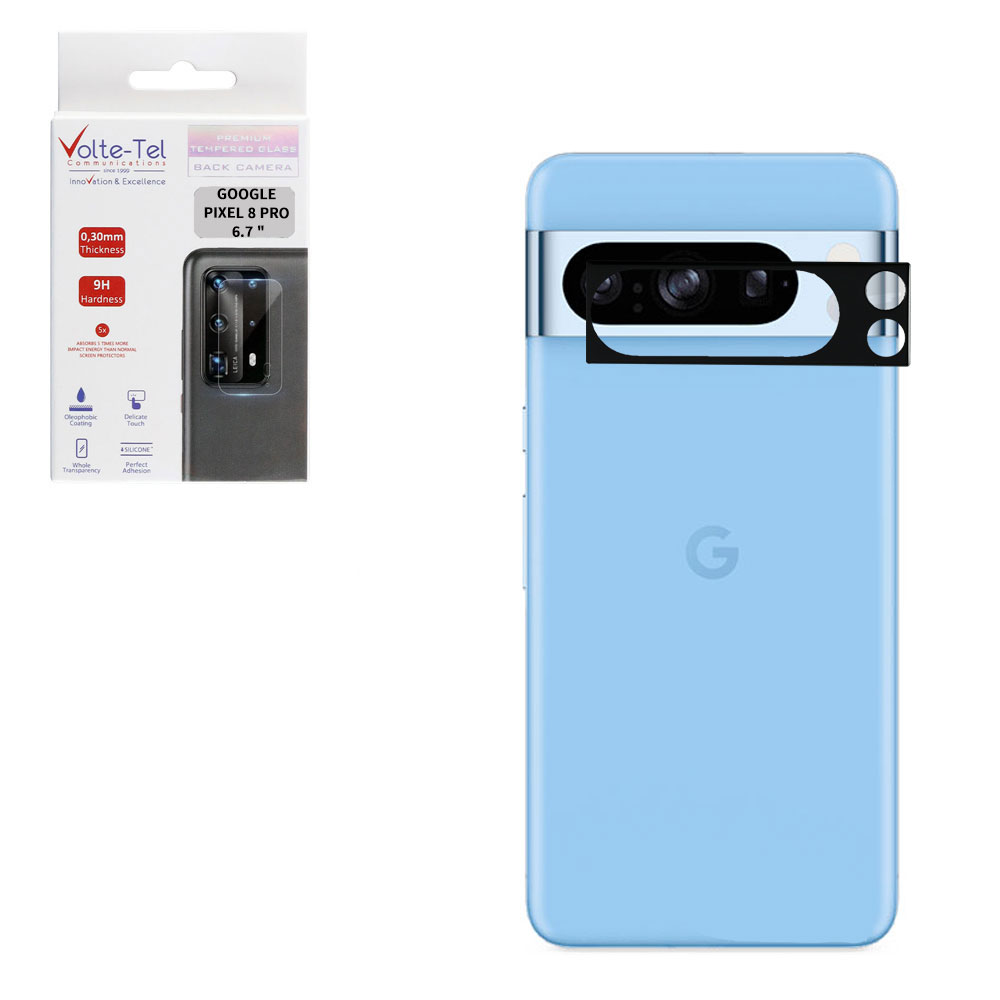 VOLTE-TEL TEMPERED GLASS GOOGLE PIXEL 8 PRO 6.7" 9H 0.25mm 3D CURVED FOR CAMERA BLACK