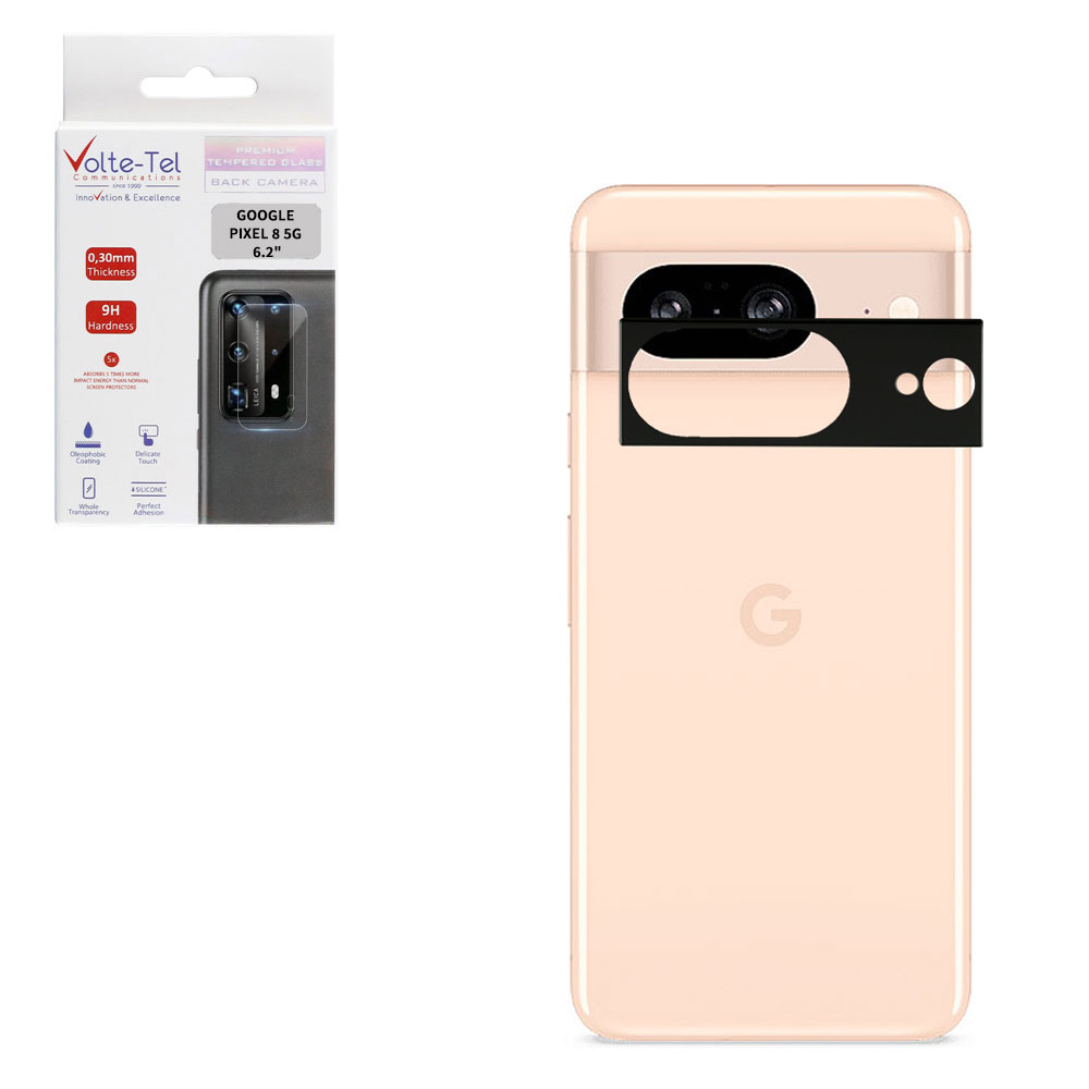 VOLTE-TEL TEMPERED GLASS GOOGLE PIXEL 8 5G 6.2" 9H 0.25mm 3D CURVED FOR CAMERA BLACK