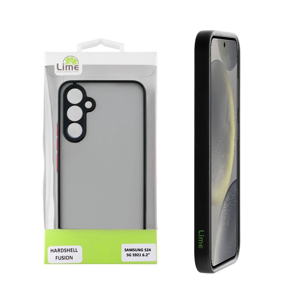 LIME ΘΗΚΗ SAMSUNG S24 5G S921 6.2" HARDSHELL FUSION FULL CAMERA PROTECTION BLACK WITH RED KEYS