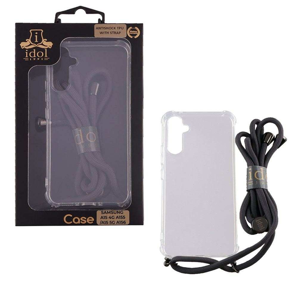IDOL 1991 ΘΗΚΗ SAMSUNG A15 4G A155/A15 5G A156 6.4" ANTISHOCK AIR TPU WITH STRAP FULL CAMERA PROTECTION ΔΙΑΦΑΝΗ