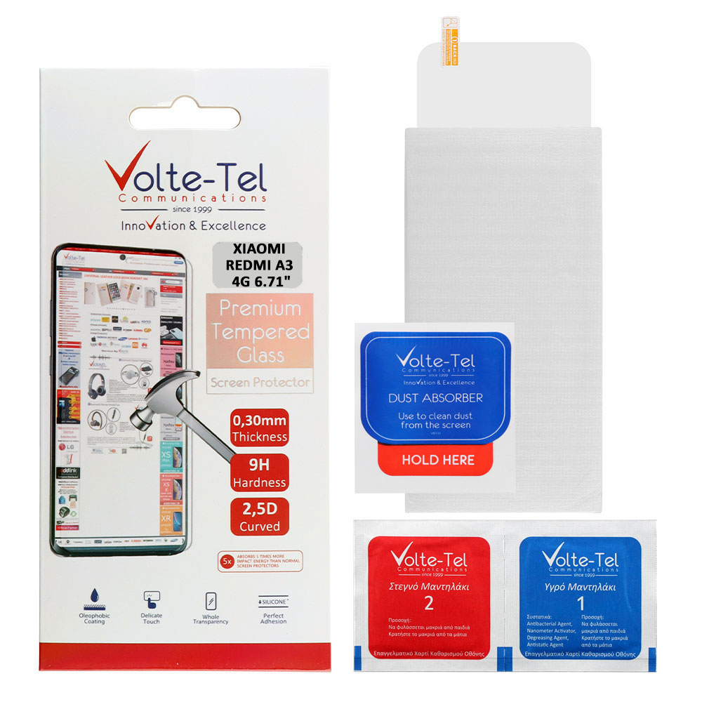 VOLTE-TEL TEMPERED GLASS XIAOMI REDMI A3 4G/A3X 4G 6.71" 9H 0.30mm 2.5D FULL GLUE
