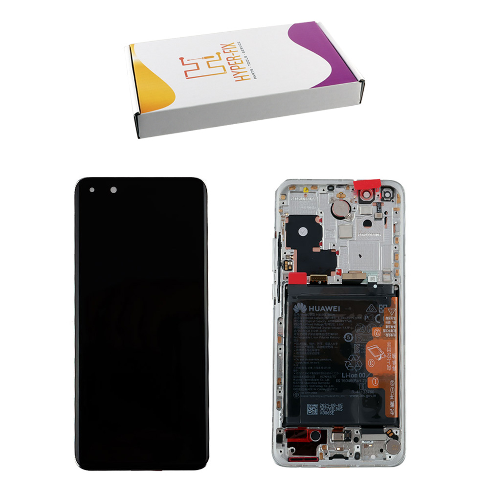 HUAWEI P40 PRO ΟΘΟΝΗ + TOUCH SCREEN + LENS + FRAME + BATTERY HF-02353PJK WHITE HYPER-FIX SERVICE PACK