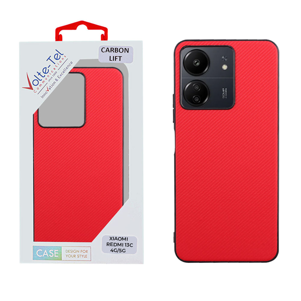 VOLTE-TEL ΘΗΚΗ XIAOMI REDMI 13C 4G/5G 6.74" CARBON LIFT CAMERA GUARD PROTECTION RED