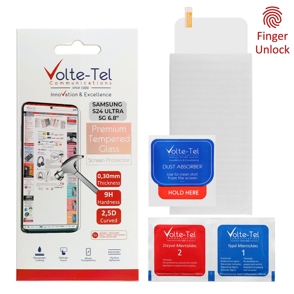 VOLTE-TEL TEMPERED GLASS SAMSUNG S24 ULTRA 5G 6.8" 9H 0.30mm 2.5D FULL GLUE FINGER UNLOCK