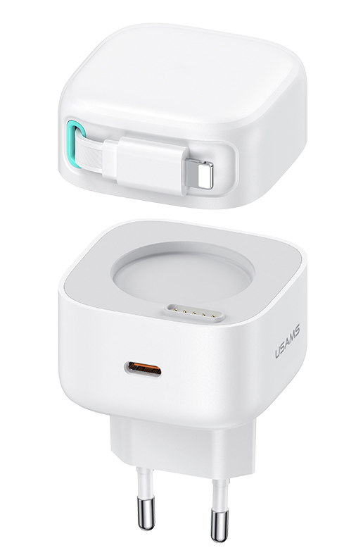USAMS φορτιστής τοίχου US-CC209 καλώδιο Lightning, USB-C 35W GaN, λευκός