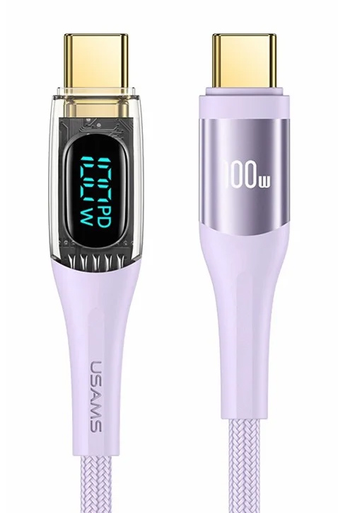 USAMS καλώδιο USB-C σε USB-C US-SJ590, 100W, 480Mbps, 1.2m, μωβ