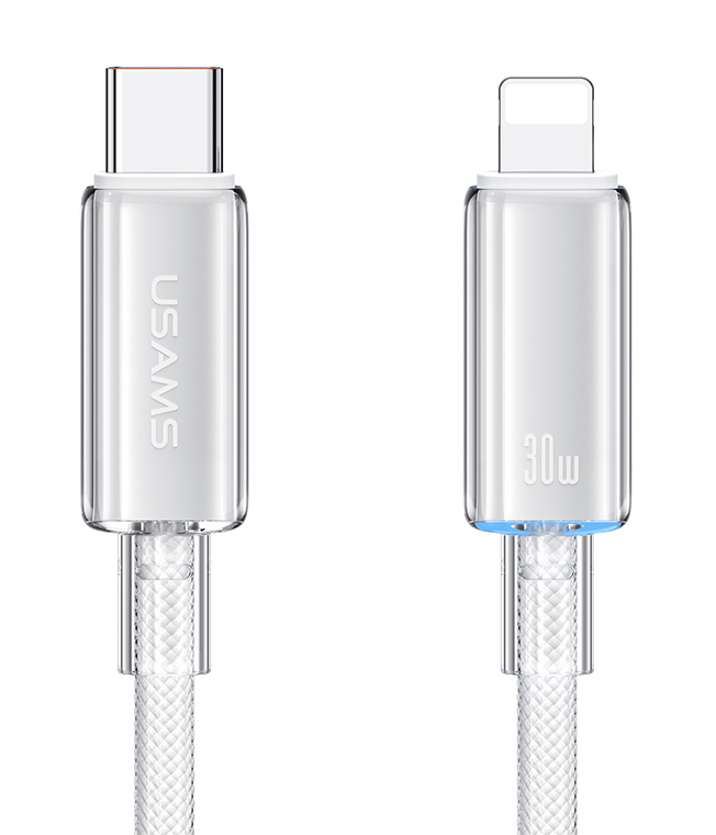 USAMS καλώδιο Lightning σε USB-C US-SJ659, 30W, 480Mbps, 1.2m, λευκό
