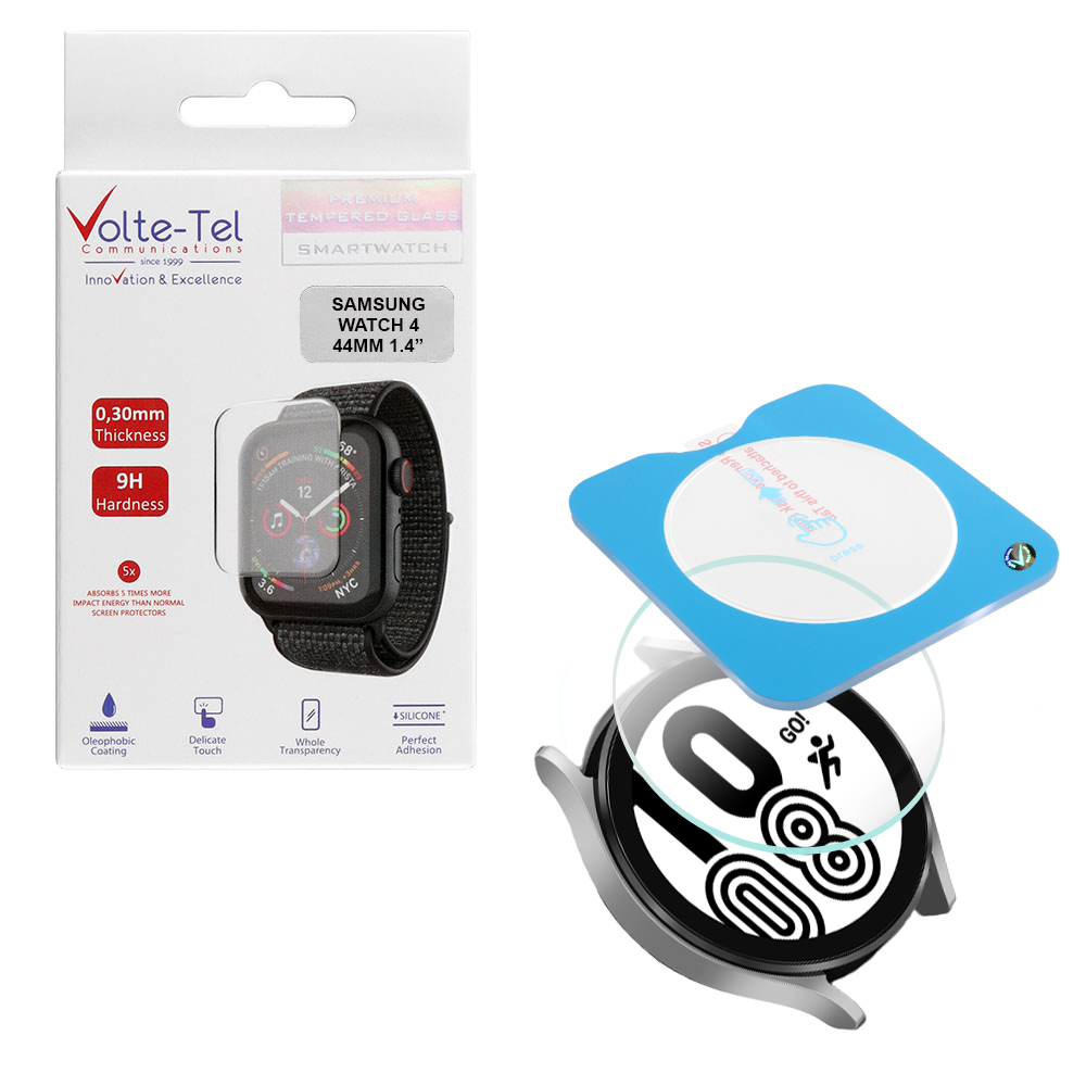 VOLTE-TEL TEMPERED GLASS SAMSUNG WATCH 4 44MM 1.4" 9H 0.30mm 2.5D EASY APPLICATION FULL GLUE FULL COVER TRANSPARENT