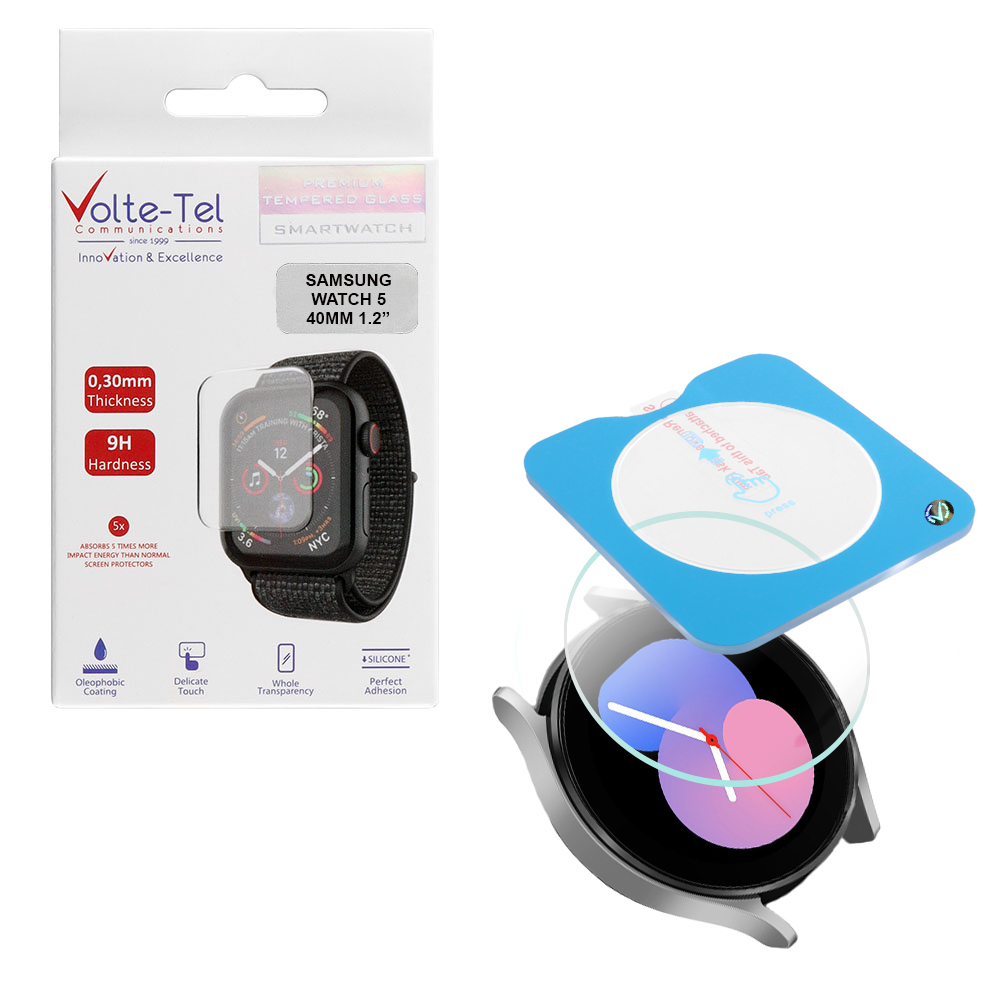 VOLTE-TEL TEMPERED GLASS SAMSUNG WATCH 5 40MM 1.2" 9H 0.30mm 2.5D EASY APPLICATION FULL GLUE FULL COVER TRANSPARENT