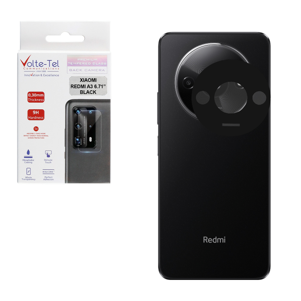 VOLTE-TEL TEMPERED GLASS XIAOMI REDMI A3 4G/A3X 4G 6.71" 9H 0.25mm 3D CURVED FOR CAMERA BLACK