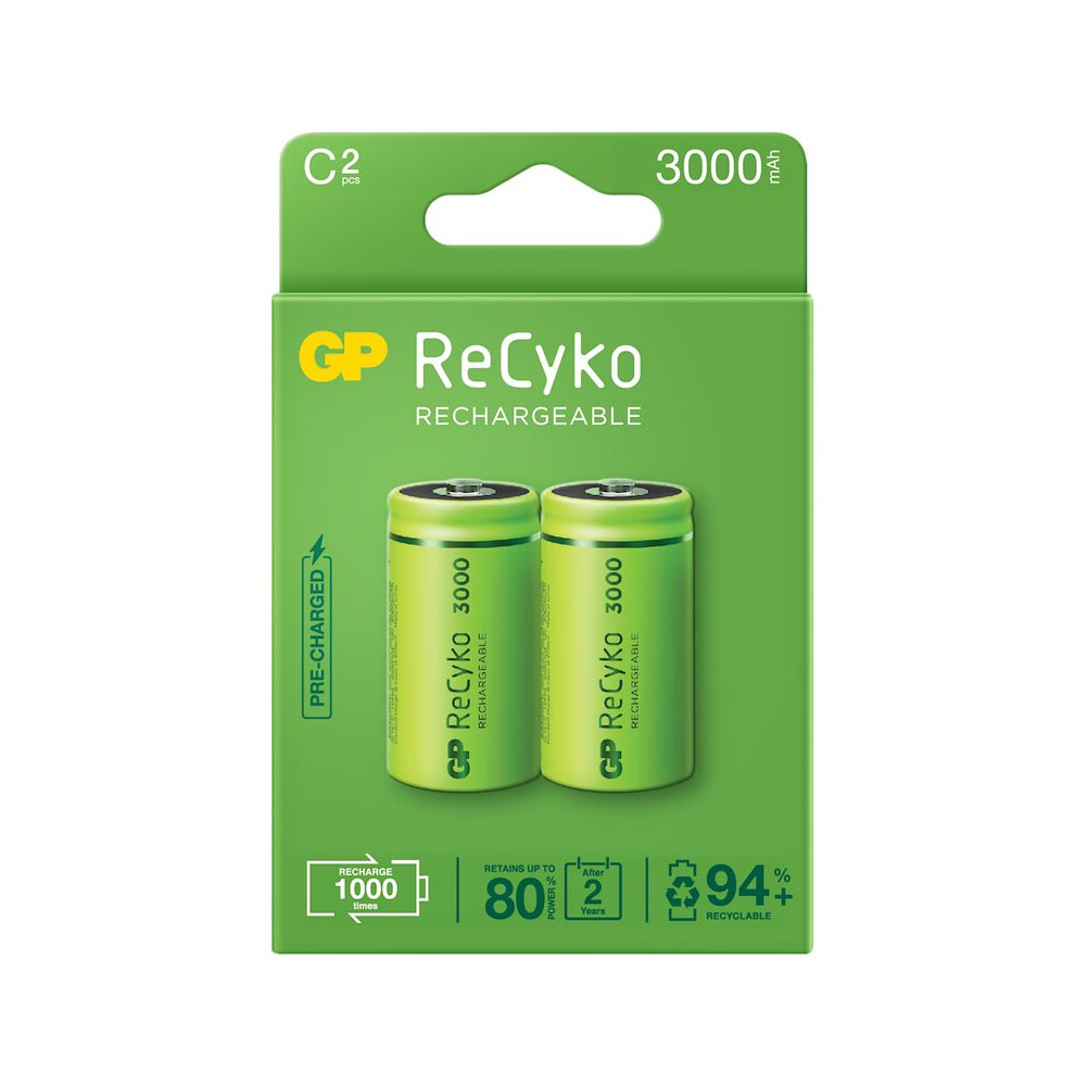 GP ΕΠΑΝΑΦΟΡΤΙΖΟΜΕΝΕΣ ΜΠΑΤΑΡΙΕΣ HR14/C 3000mAh Ni-Mh RECYKO READY TO USE 1.2V 2/BLISTER