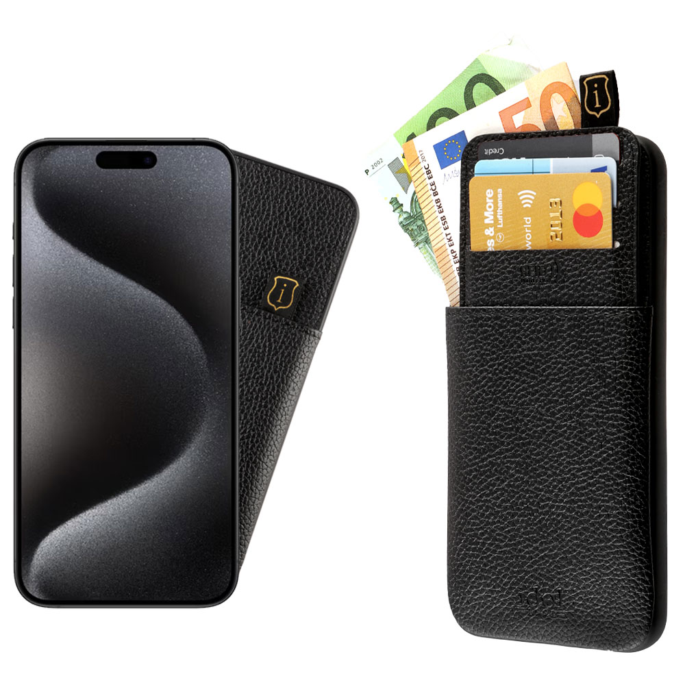 IDOL 1991 ΘΗΚΗ IPHONE 15 PRO 6.1" ANTI-RFID LEATHER SMART WALLET CAMERA GUARD BLACK