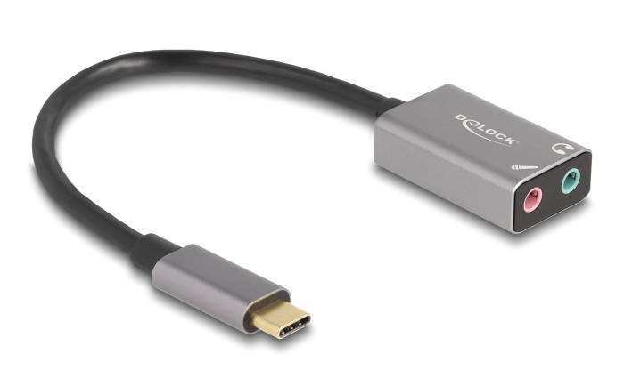 DELOCK εξωτερική κάρτα ήχου 67071, 2x 3.5mm, USB-C σύνδεση, γκρι