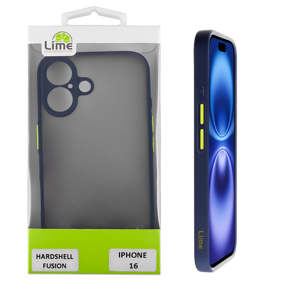 LIME ΘΗΚΗ IPHONE 16 6.1" HARDSHELL FUSION FULL CAMERA PROTECTION BLUE WITH YELLOW KEYS