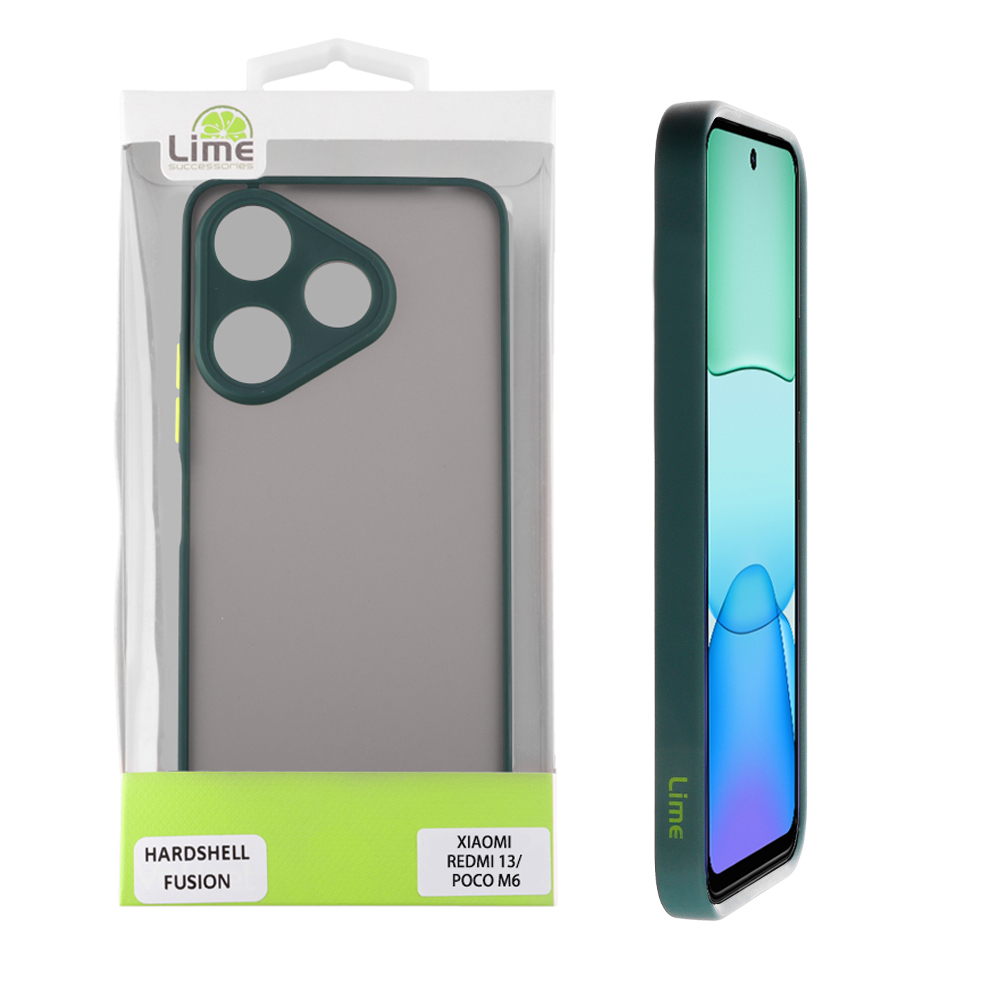 LIME ΘΗΚΗ XIAOMI REDMI 13/POCO M6 4G 6,79" HARDSHELL FUSION FULL CAMERA PROTECTION GREEN WITH YELLOW KEYS