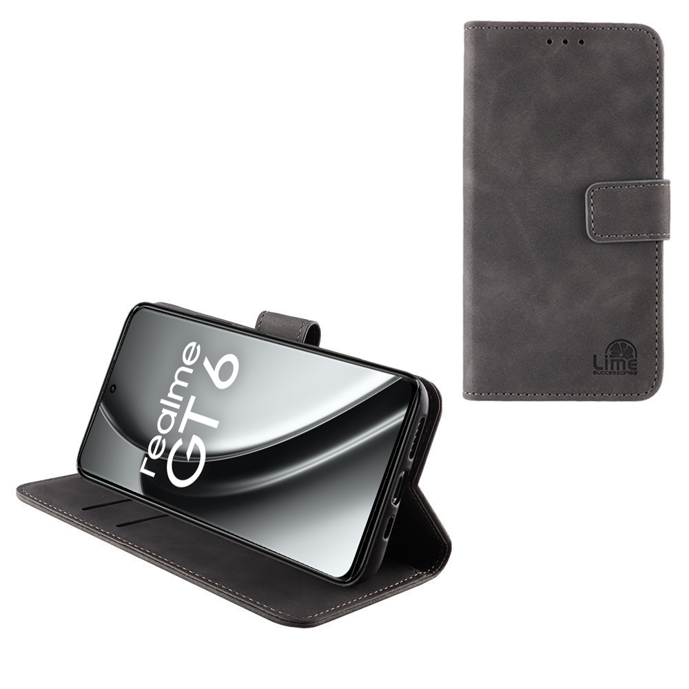 LIME ΘΗΚΗ REALME GT 6/6T 5G 6.78" ESSENTIAL MAGNET BOOK STAND CLIP GREY