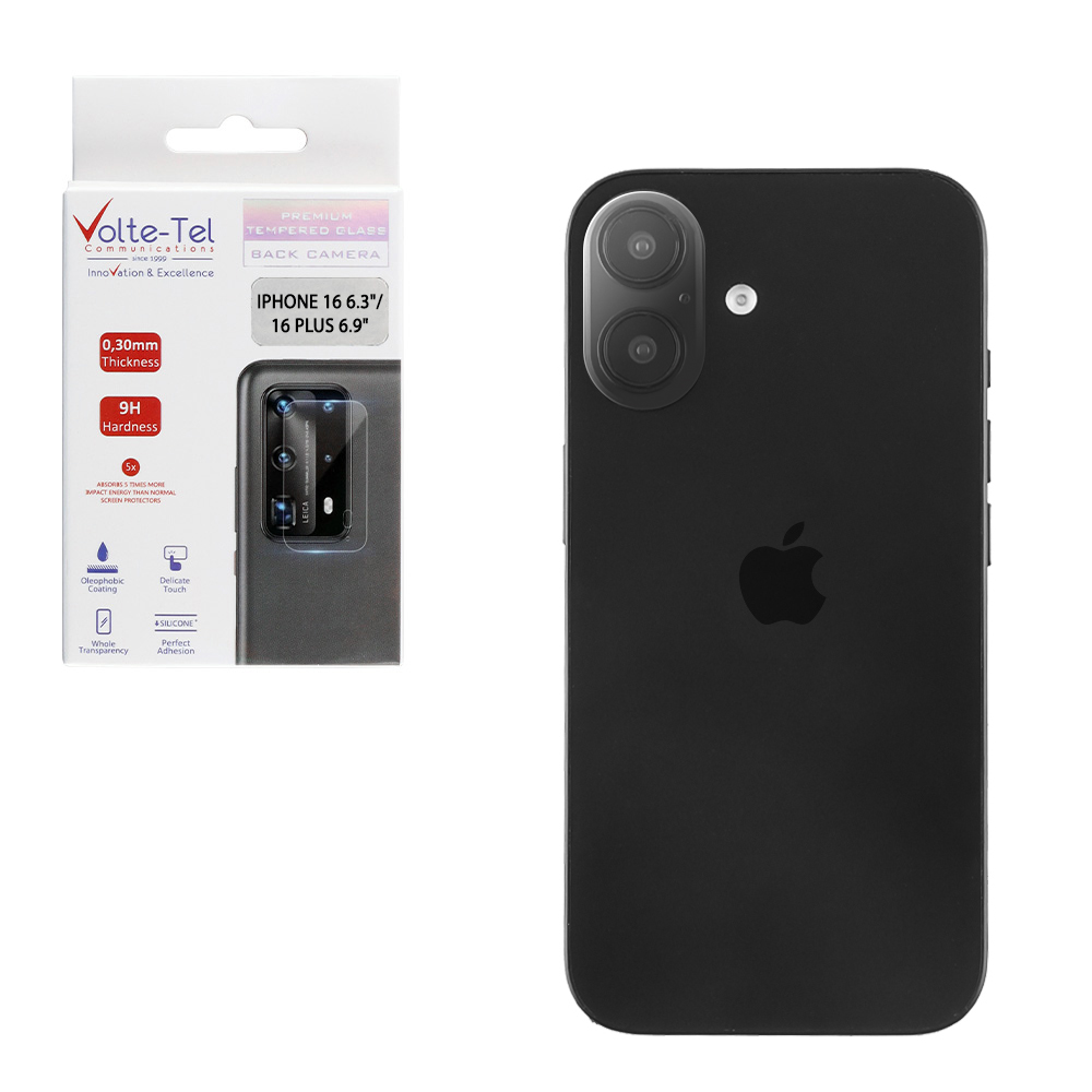 VOLTE-TEL TEMPERED GLASS IPHONE 16 6.1"/16 PLUS 6.9" 9H 0.25mm 3D CURVED FOR CAMERA TRANSPARENT