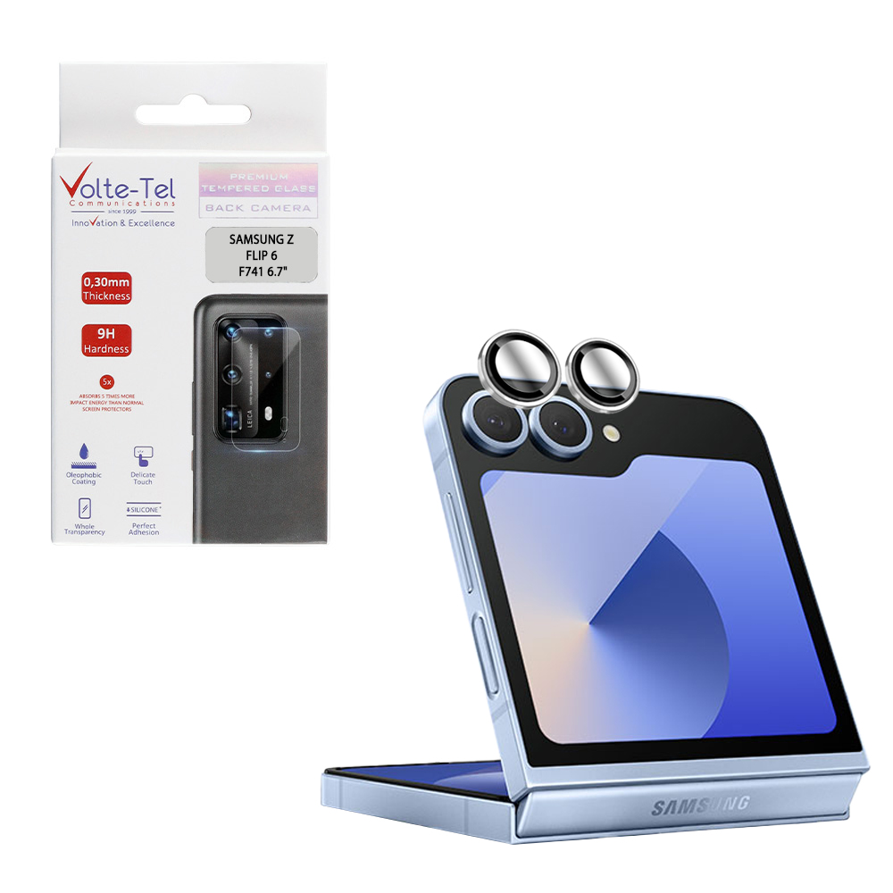 VOLTE-TEL CAMERA GLASS COVER SAMSUNG Z FLIP 7 FE 5G F761/Z FLIP 6 5G F741 6.7" 9H 0.30MM EASY APPLICATION SILVER