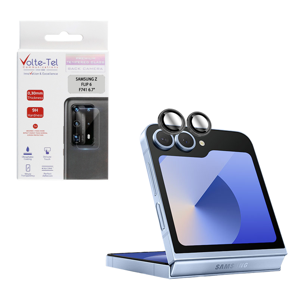VOLTE-TEL CAMERA GLASS COVER SAMSUNG Z FLIP 7 FE 5G F761/Z FLIP 6 5G F741 6.7" 9H 0.30MM EASY APPLICATION BLACK