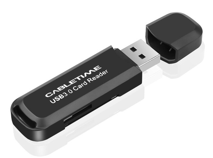CABLETIME card reader CT-AMCD2-PB για SD & micro SD, USB 3.0, 5Gbps, μαύρο