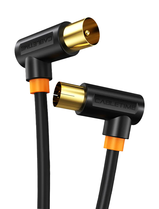 CABLETIME καλώδιο κεραίας CT-AV101-10, γωνιακό 90°, 75 Ohm, 1m, μαύρο