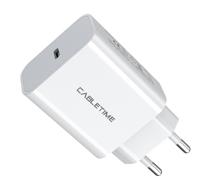 CABLETIME φορτιστής τοίχου CT-PD181-UW2, USB-C, 18W PD, λευκός
