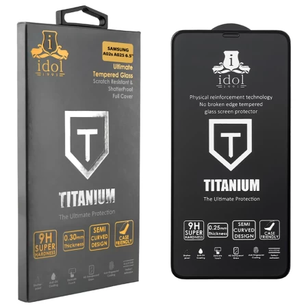 IDOL 1991 TEMPERED GLASS SAMSUNG A02s A025 6.5" 9H 0.25mm TITANIUM SEMI CURVED FULL GLUE BLACK