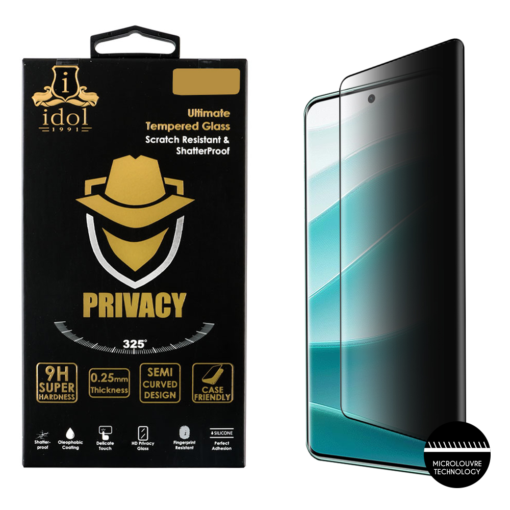 IDOL 1991 TEMPERED GLASS XIAOMI REDMI NOTE 14 PRO 5G/POCO X7 6.67" 9H 0.25mm PRIVACY ANTISPY SEMI CURVED FULL GLUE BLACK