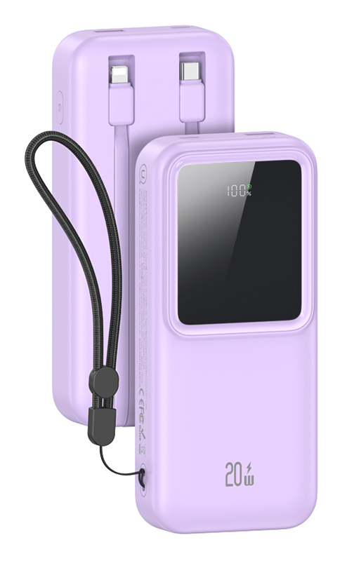 USAMS power bank US-CD212 με καλώδια, 4x έξοδοι, 20000mAh, 20W, μωβ