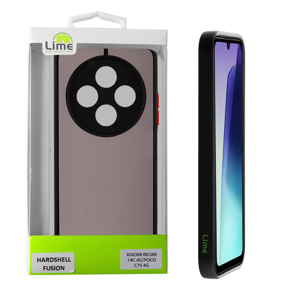 LIME ΘΗΚΗ XIAOMI REDMI 14C/ REDMI A4/ POCO C75/ POCO M7 6.88" HARDSHELL FUSION FULL CAMERA PROTECTION BLACK WITH RED KEYS