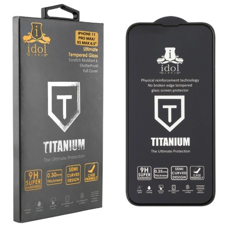 IDOL 1991 TEMPERED GLASS IPHONE 11 PRO MAX/XS MAX 6.5" 9H 0.25mm TITANIUM SEMI CURVED FULL GLUE BLACK