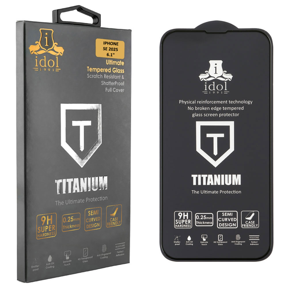 IDOL 1991 TEMPERED GLASS IPHONE SE 2025 6.1" 9H 0.25mm TITANIUM SEMI CURVED FULL GLUE BLACK