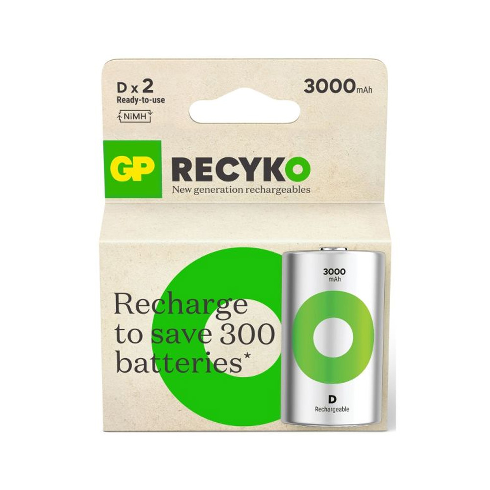 GP ΜΠΑΤΑΡΙΕΣ ΕΠΑΝΑΦΟΡΤΙΖΟΜΕΝΕΣ D/HR20 1.2V 3000mAh NIMH RECYKO READY TO USE 2/BLISTER