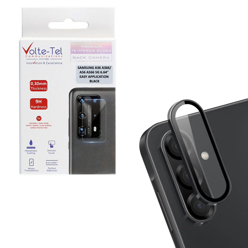 VOLTE-TEL CAMERA GLASS COVER SAMSUNG A26 A266/A36 A366/A56 A566 5G 6.7" 9H 0.33MM EASY APPLICATION BLACK