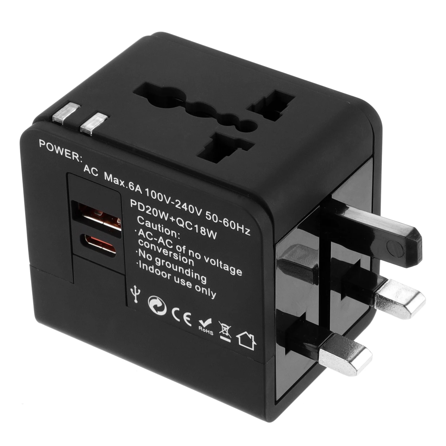RRtravel HHT148 QC+PD20W Αντάπτορας Πρίζας από Universal σε Universal  (1xUSB / 1xType-C/ QC3.0/ PD20W) USA EU UK AU US (Black)