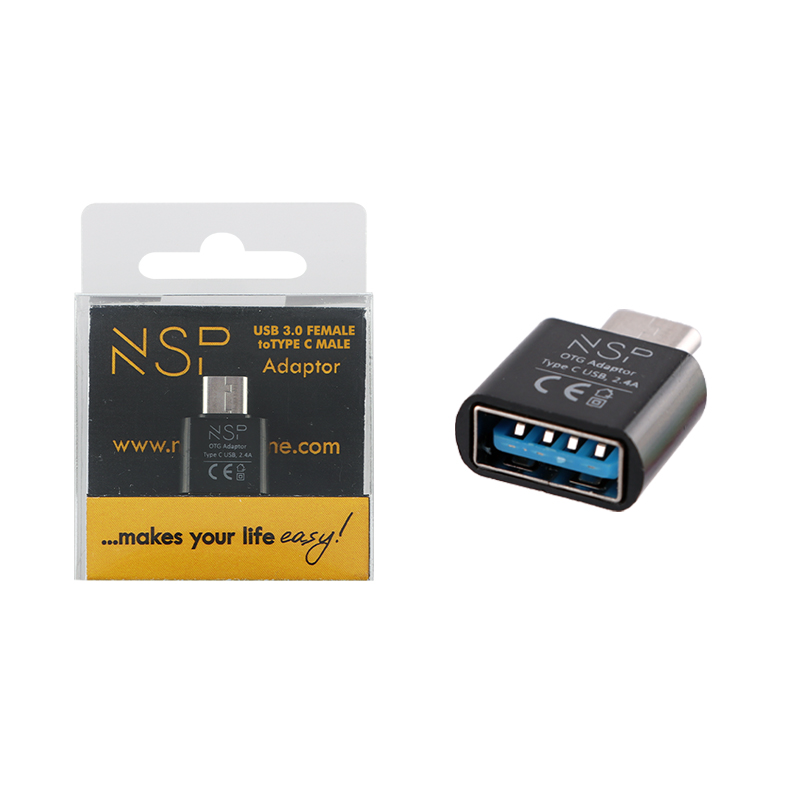 NSP ΜΕΤΑΤΡΟΠΕΑΣ USB 3.0 OTG 2.4A FEMALE ΣΕ TYPE C MALE BLACK