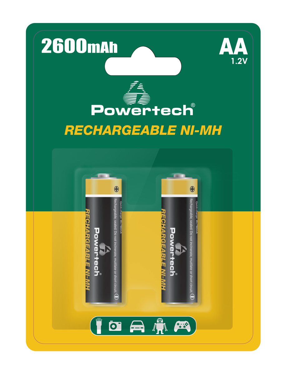 POWERTECH επαναφορτιζόμενες μπαταρίες NI-MH PT-1404, AA, 2600mah, 1.2V, 2τμχ