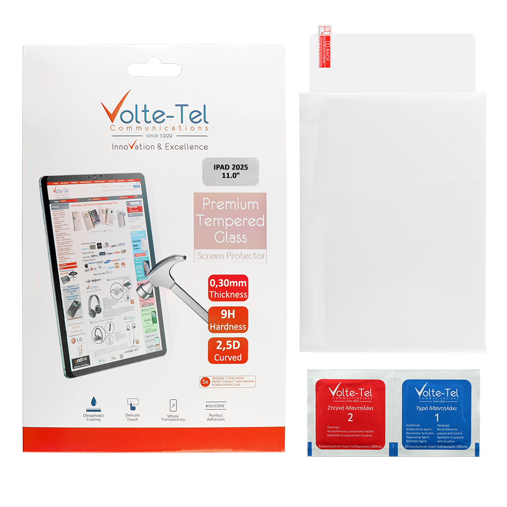 VOLTE-TEL TEMPERED GLASS IPAD 2025 11.0" 9H 0.30mm 2.5D FULL GLUE FULL COVER