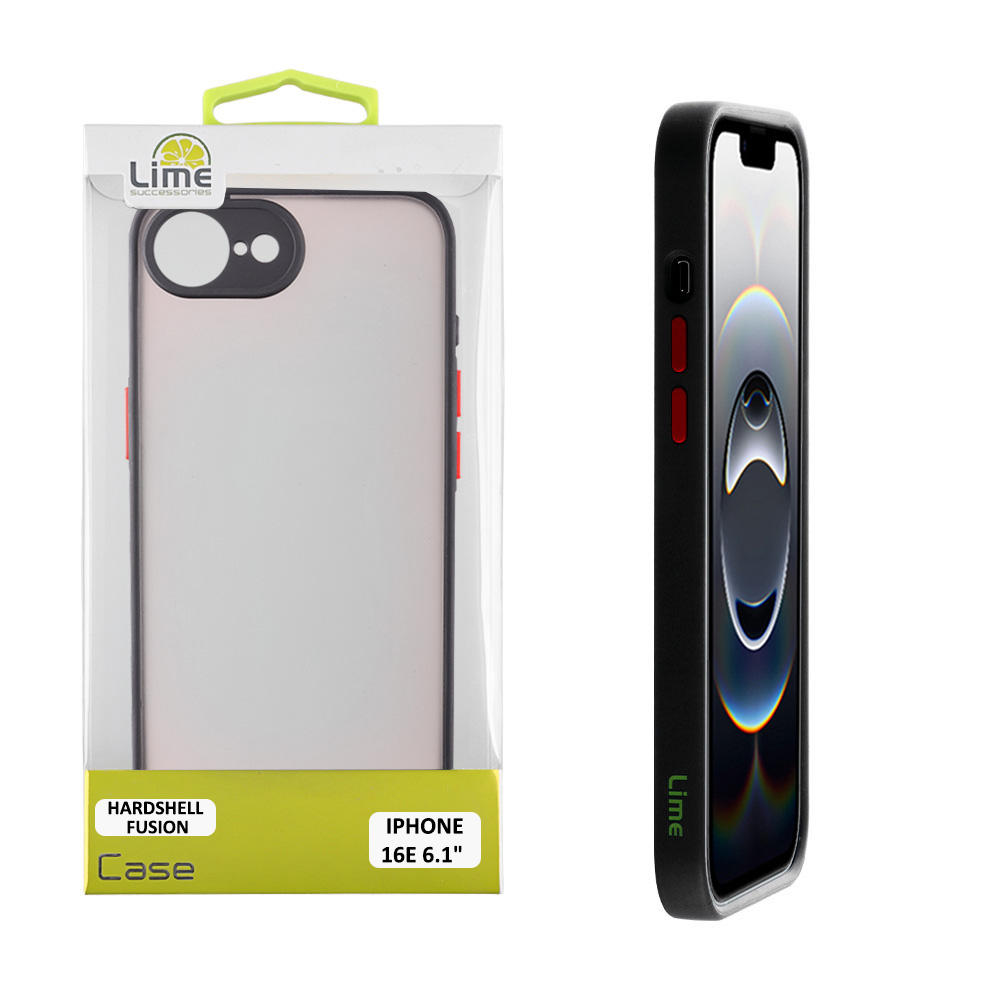 LIME ΘΗΚΗ IPHONE 16E 6.1" HARDSHELL FUSION FULL CAMERA PROTECTION BLACK WITH RED KEYS