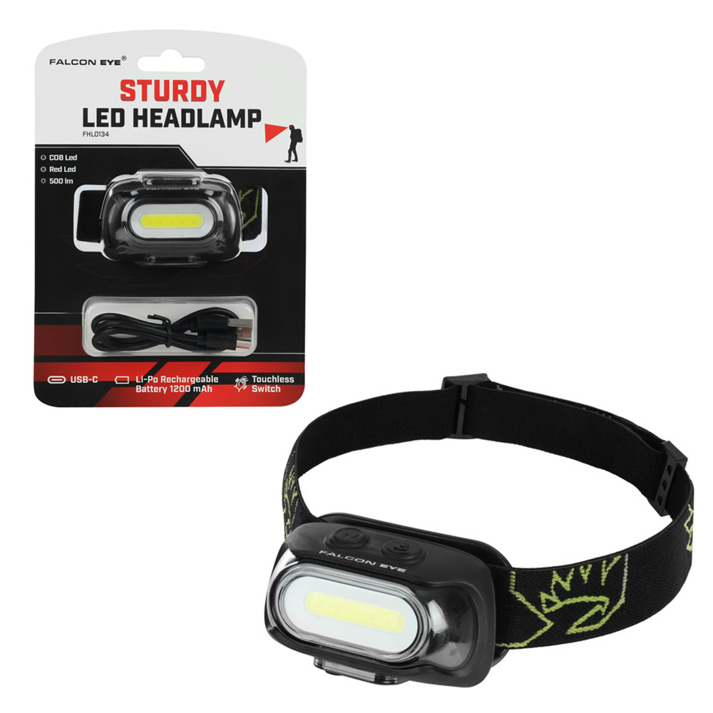 FALCON ΦΑΚΟΣ ΚΕΦΑΛΗΣ USB-C CHARGING LED FHL0134 500 LM 3.7V 1200mAh Li-ion ΓΚΡΙ