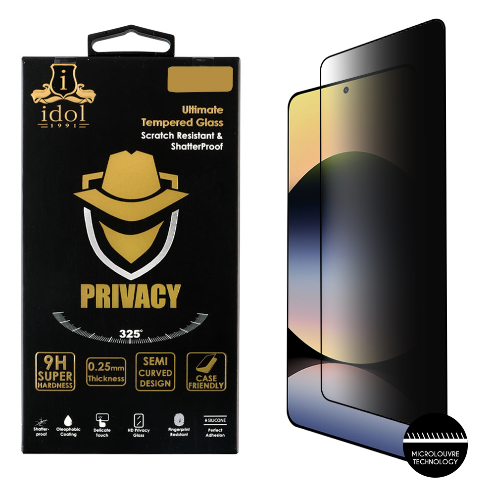 IDOL 1991 TEMPERED GLASS XIAOMI REDMI NOTE 14 5G 6.67" 9H 0.25mm PRIVACY ANTISPY SEMI CURVED FULL GLUE BLACK